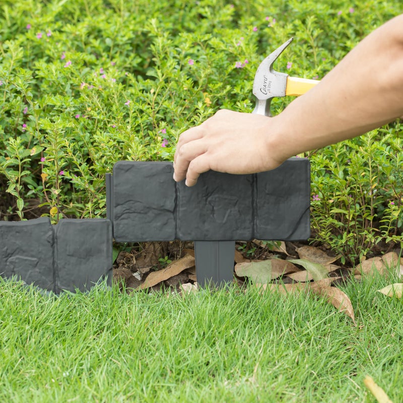 Gardenised Cobbled Stone Style Outdoor Lawn Edging Gate 10pk Interlocking Stakes, Gray - Image 4